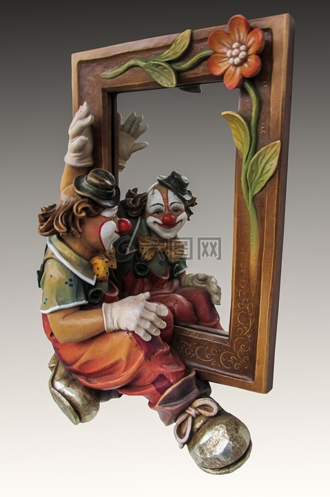 小丑,镜子,照片蒙太奇