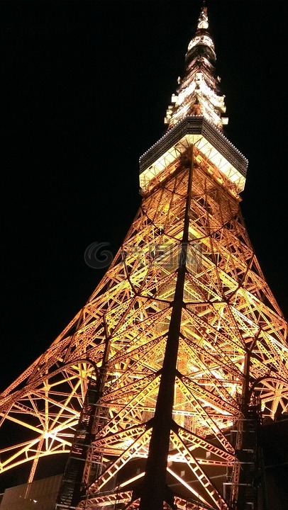 东京塔,夜景,黑色