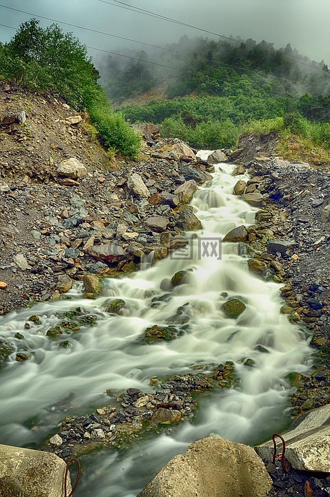 瀑布,高加索地区,水