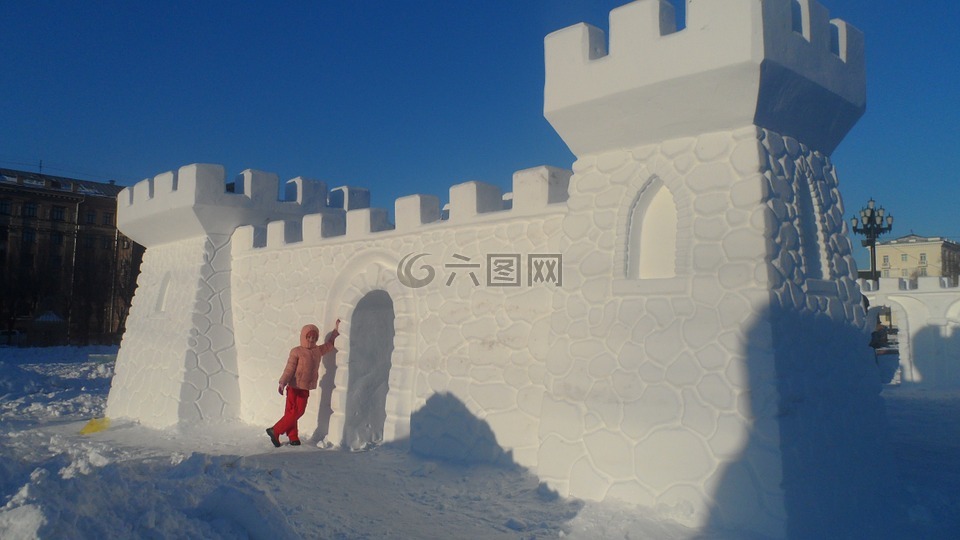 雪城堡,天空,没有夕阳