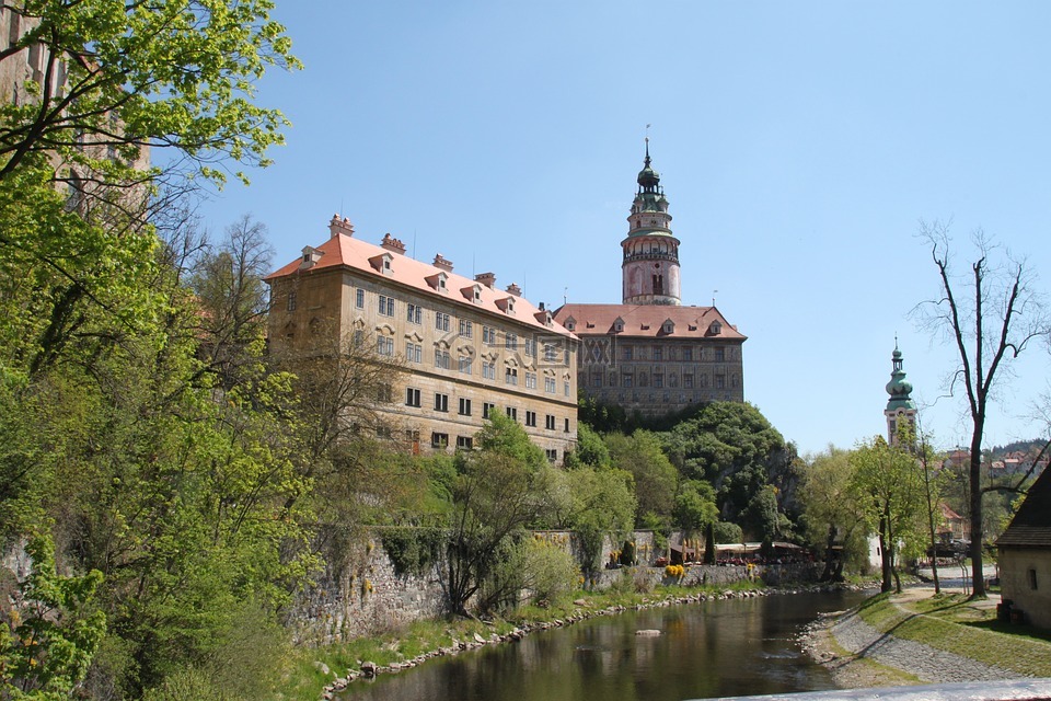 城堡,河,捷克共和国