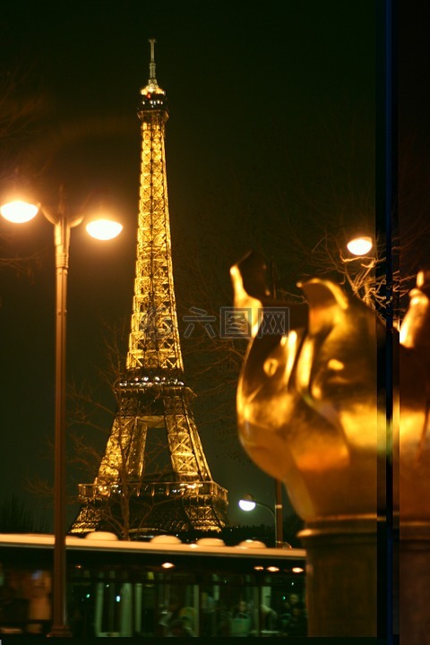巴黎,晚上,夜景