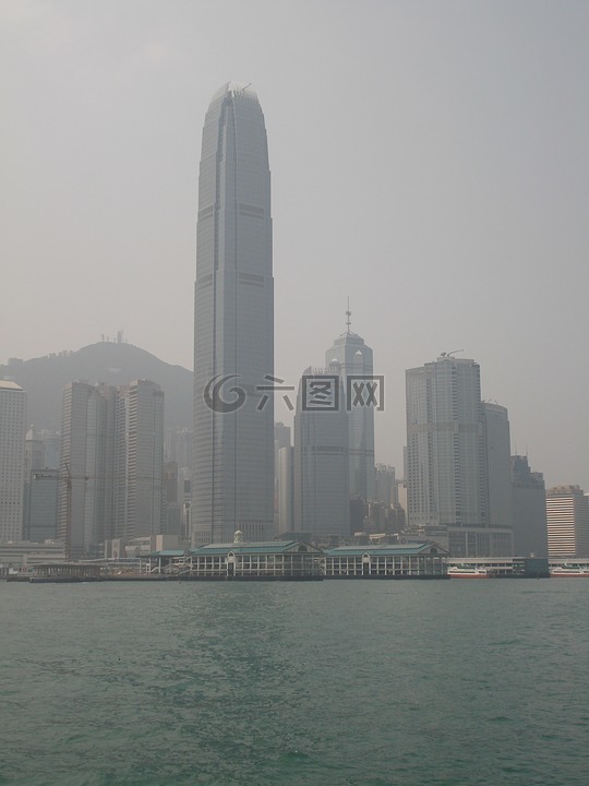 香港,天际线,烟雾
