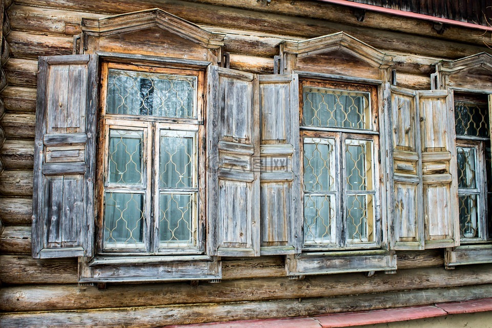 窗口,旧,木