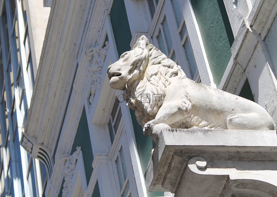 浮桥,坎波斯 dos goytacazes,一只狮子的雕像