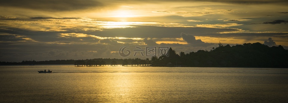 日落,波拉波拉岛,法属波利尼西亚
