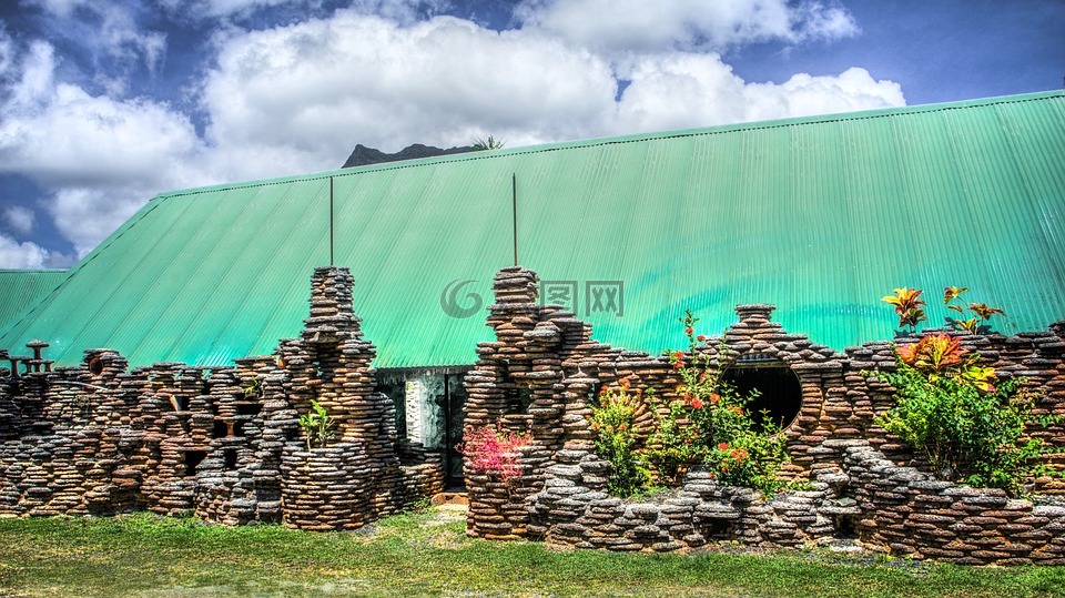 莫雷阿岛,石建筑,法属波利尼西亚