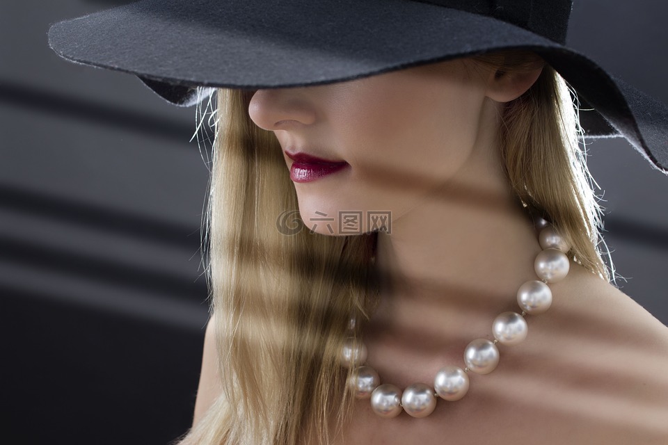 女人,帽子,珍珠