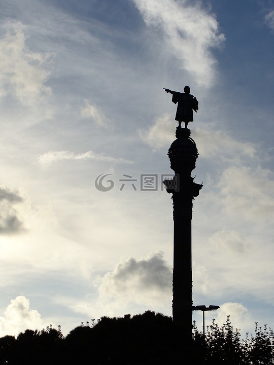 哥伦布,雕像,侧影