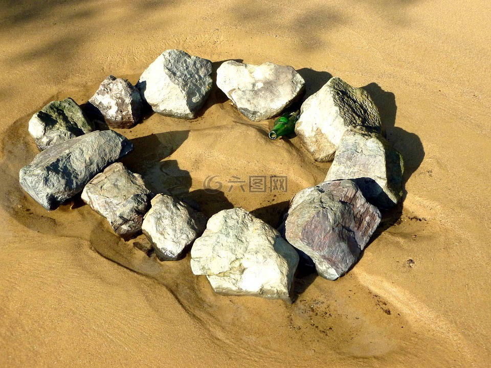 沙,石头,石圆环