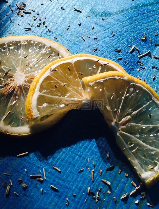 食品,柠檬,蓝色木纹