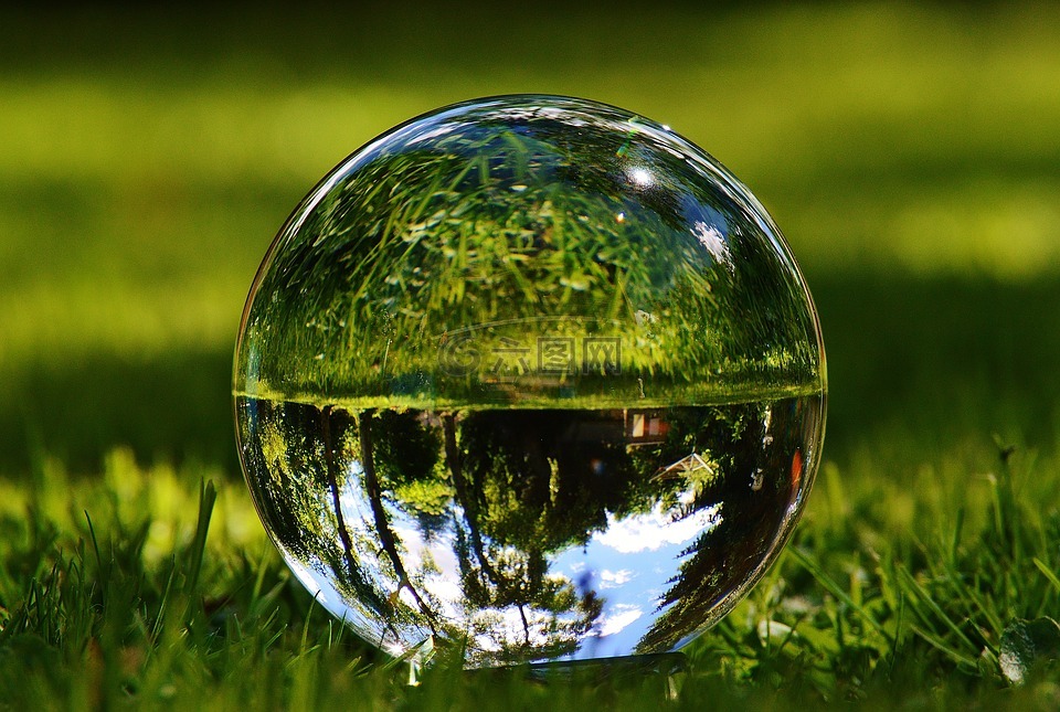 玻璃球,镜像,草地