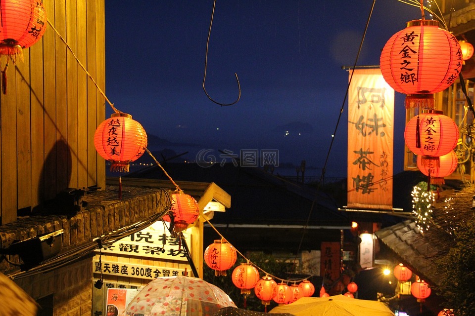 中国灯,街头,夜景