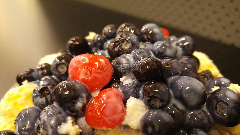 蓝莓,樱桃,冰