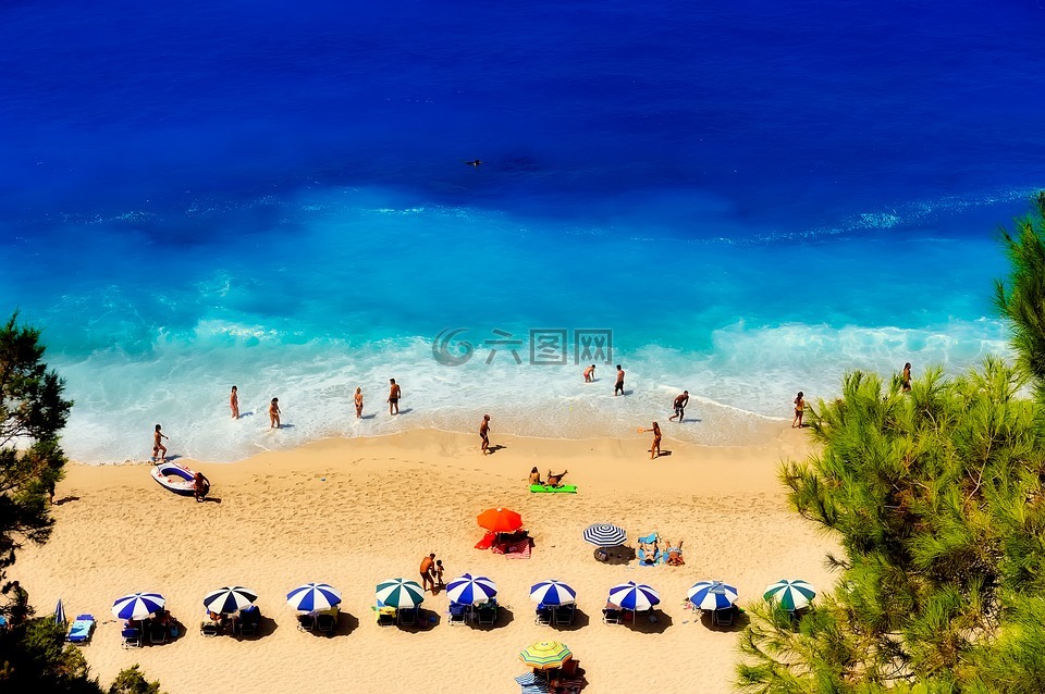 希腊,海滩,海滨