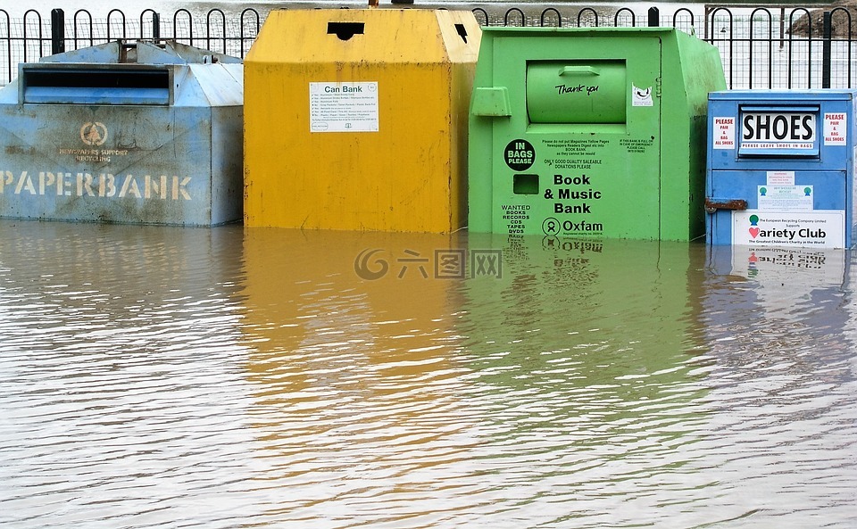 洪水,回收箱,水