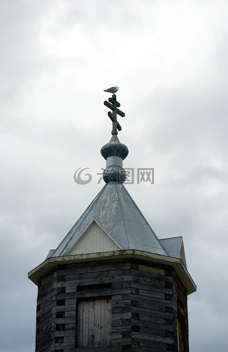 海鸥,东正教十字架,教堂