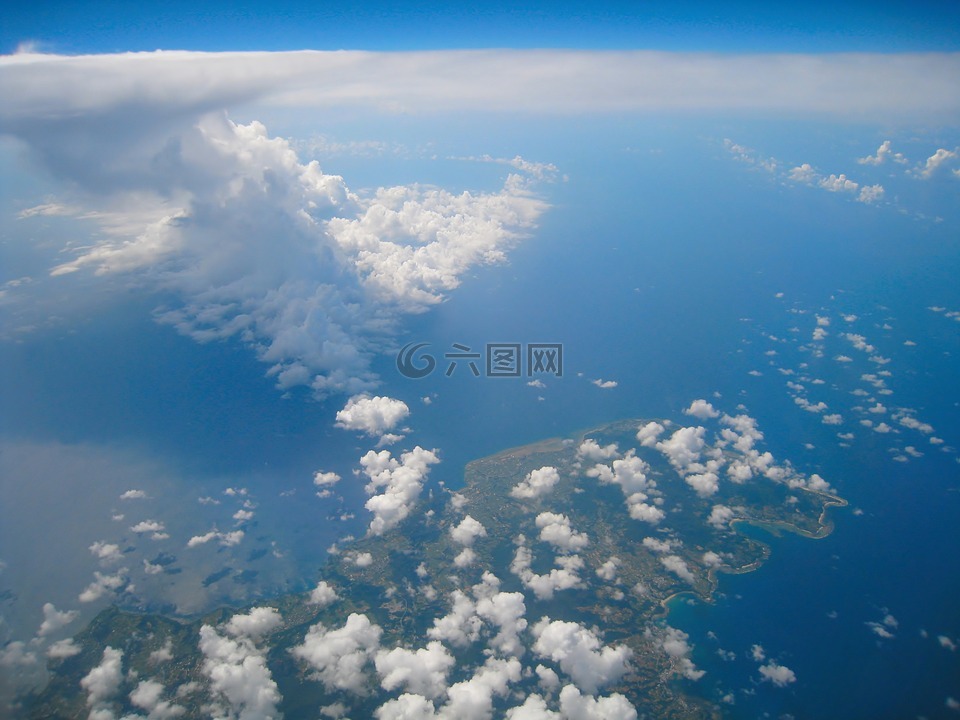 空中拍摄的照片,云,海