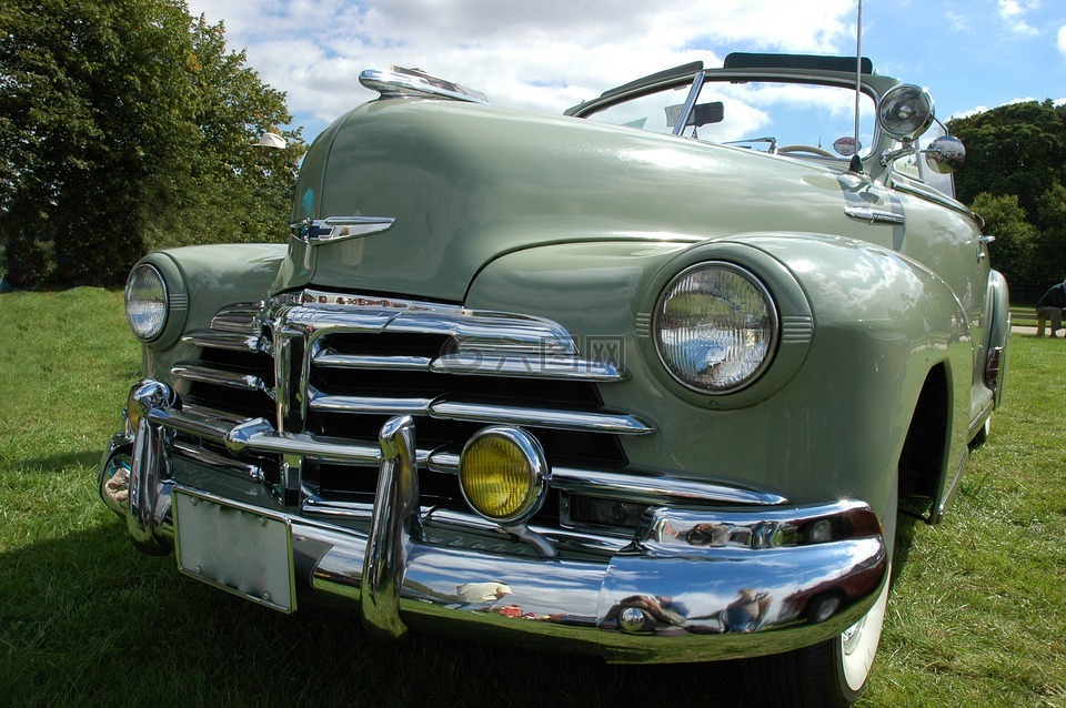 美国50年代的经典汽车,经典汽车,铬的挡泥板