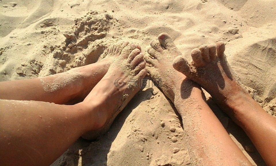双腿,砂,夏季