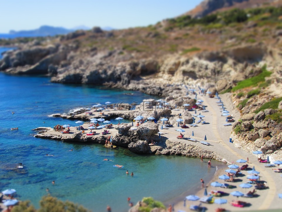 希腊,海滩,石头滩