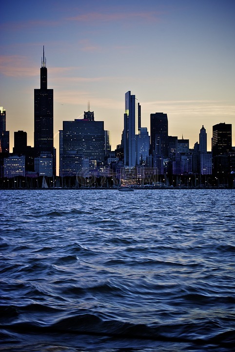 芝加哥,天际线,湖