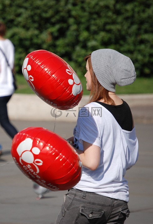 气球,女孩,快乐