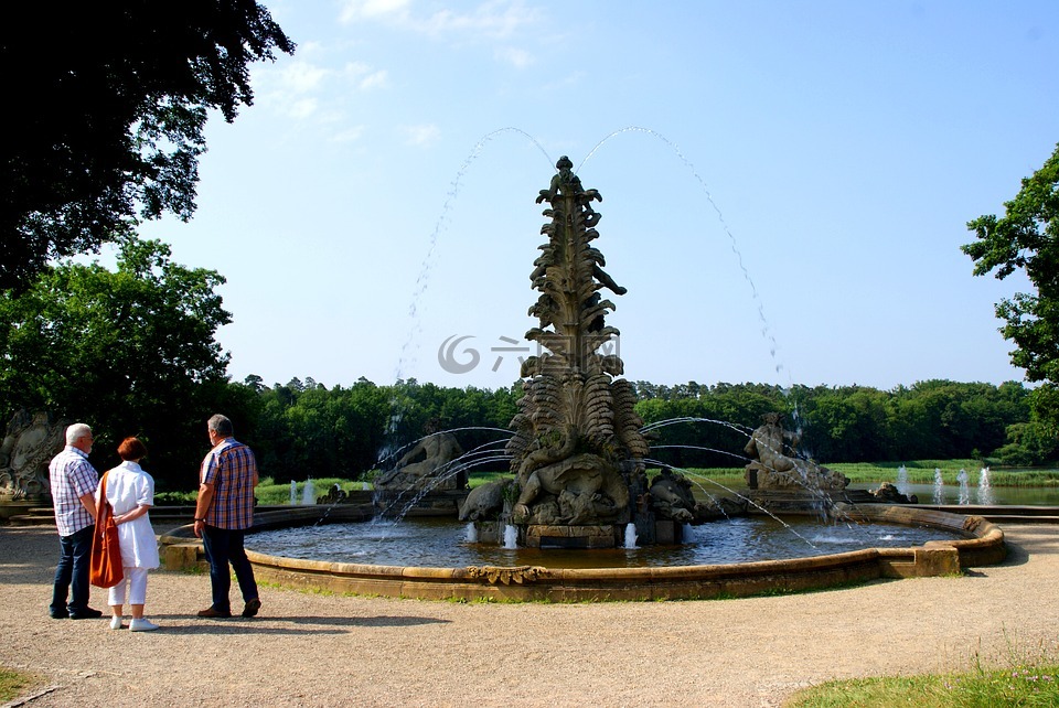 喷泉,公园,维尔茨堡