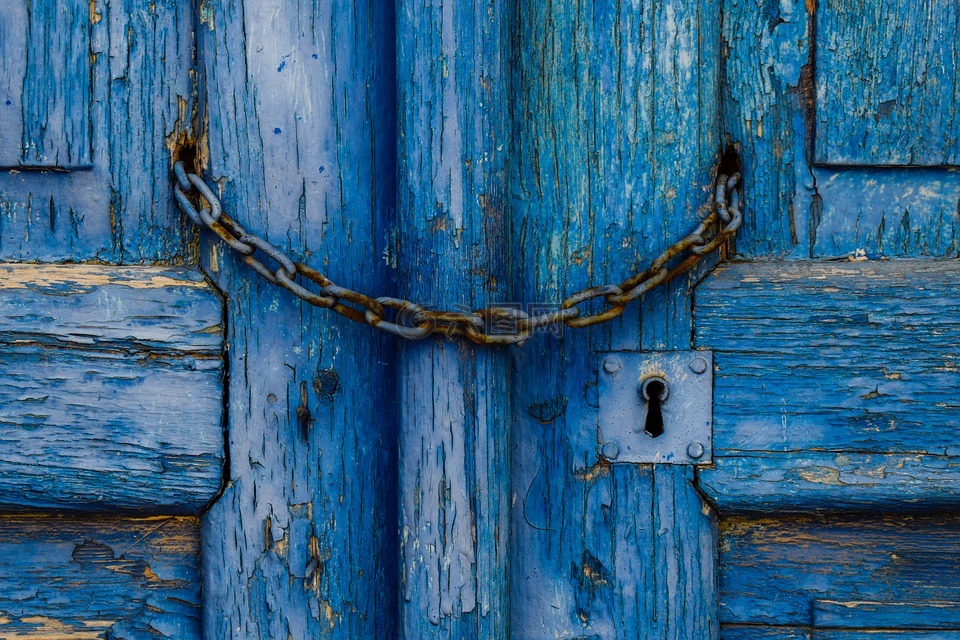 旧门,木,蓝色