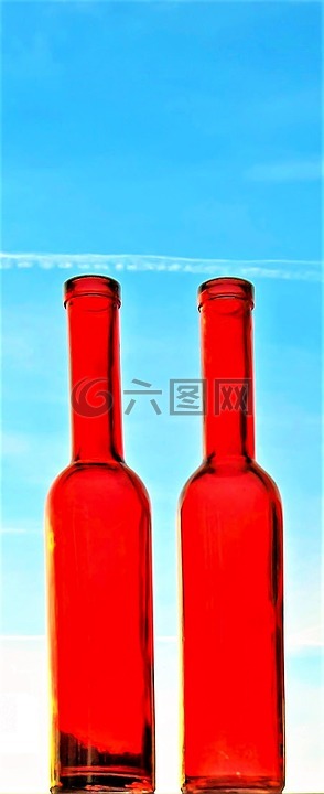 瓶,红色玻璃瓶,蓝蓝的天空