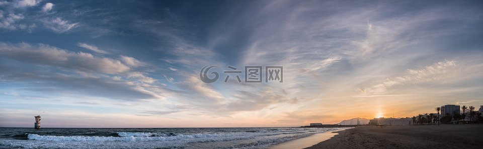 日落,凯布尔海滩,马贝拉