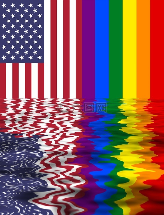 彩虹旗,美国和 lgbt,在一起的两个标志