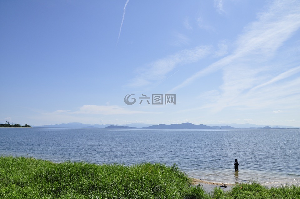 琵琶湖,日本琵琶湖在滋贺县站,在 9 月的琵琶湖