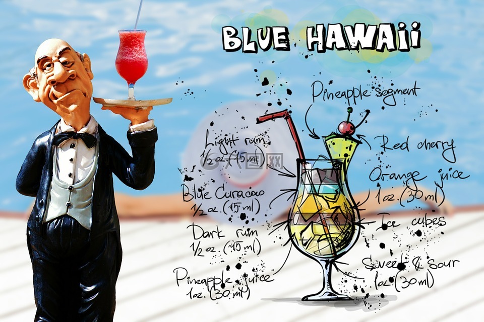蓝色夏威夷,鸡尾酒,喝