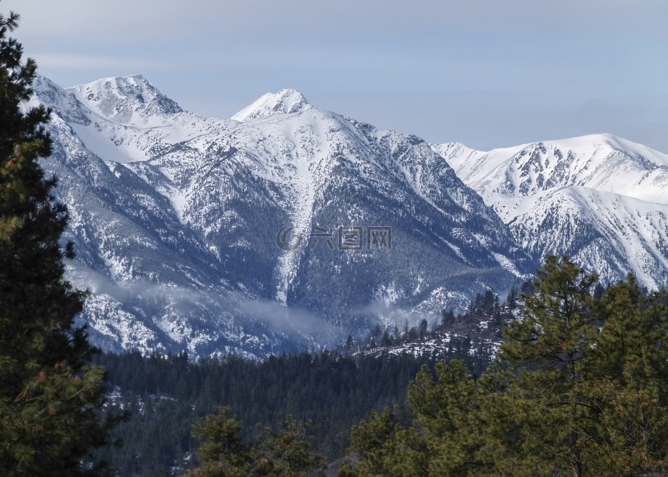 雪覆盖,山,彭伯顿