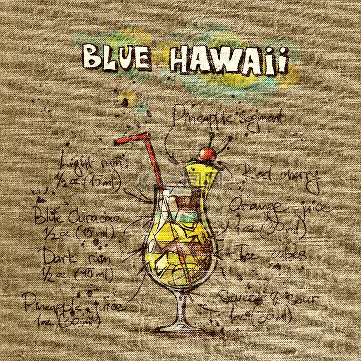 蓝色夏威夷,鸡尾酒,组织