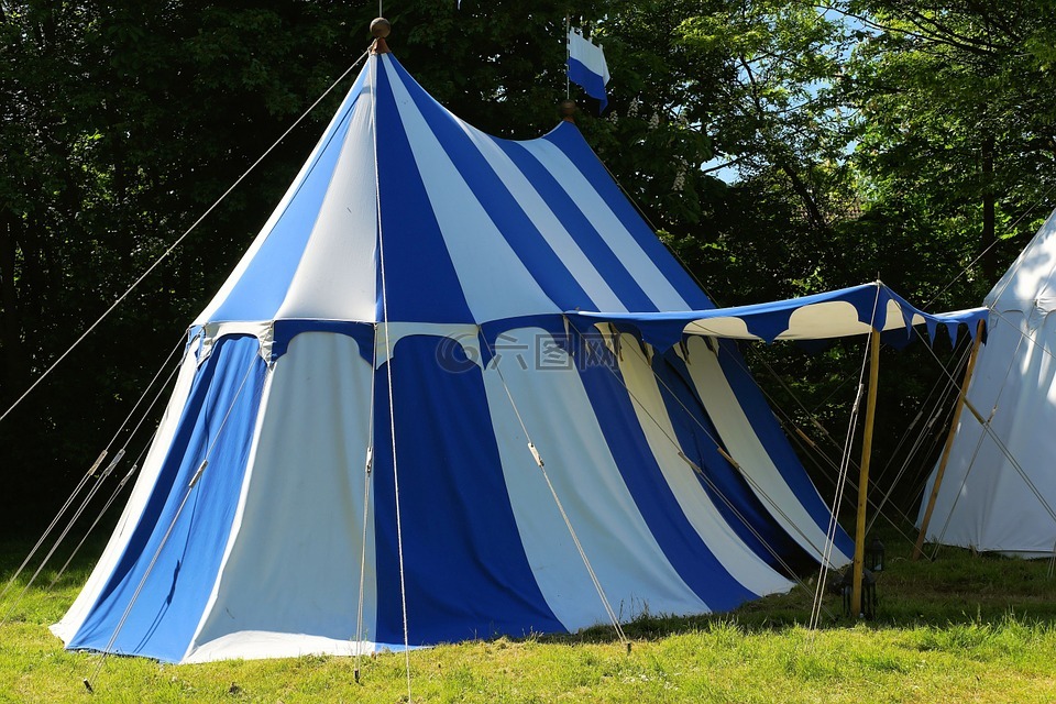 帐篷,ritterzelt,蓝色白色