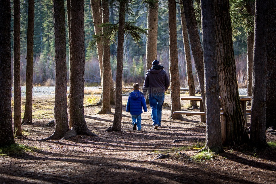家庭,徒步旅行,父亲和儿子