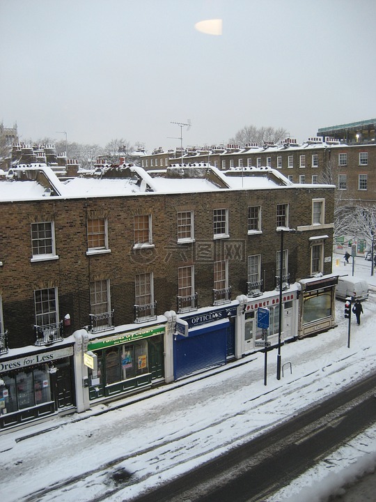 伦敦,街,雪