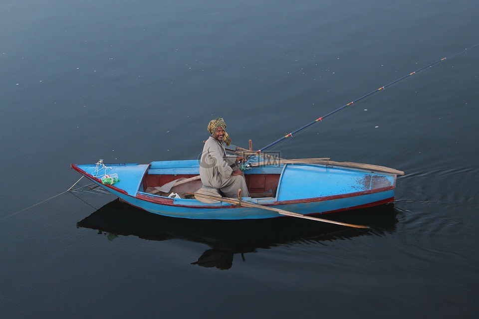 埃及,尼罗河,钓鱼者