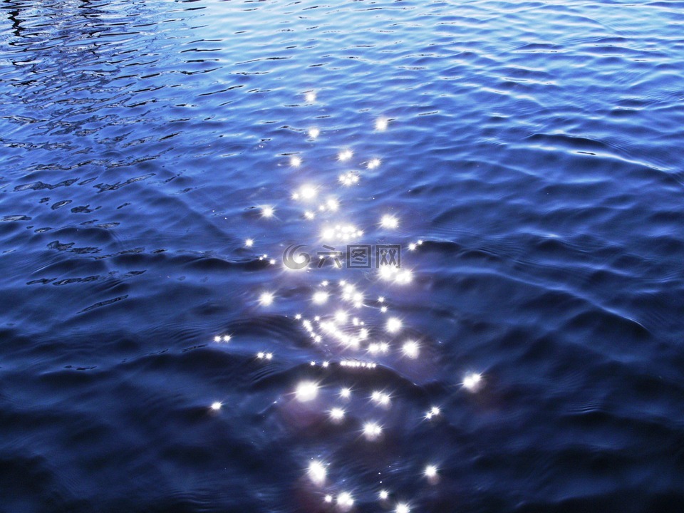 光线,蓝色,湖