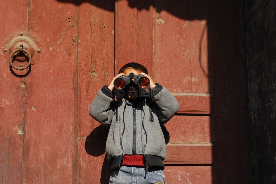 儿童,中国,双筒望远镜