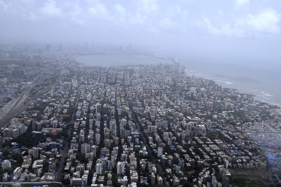 孟买,空中的视图,海洋海岸