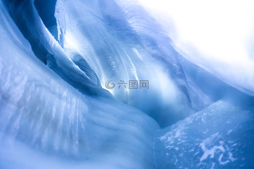 冰,洞穴,蓝色