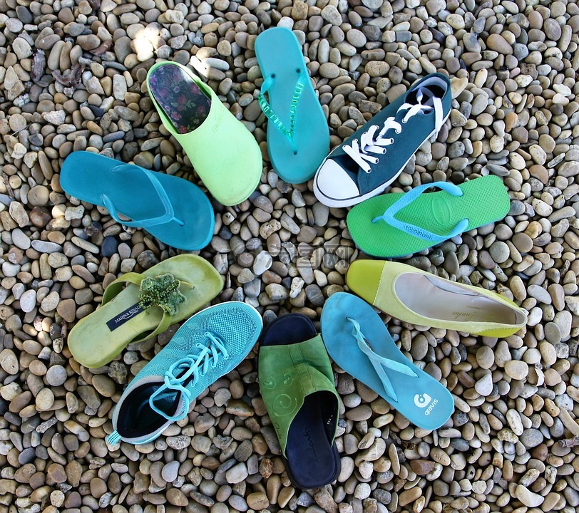 环路,鞋,蓝色和绿色