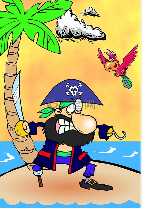 铁钩船长,鹦鹉,岛