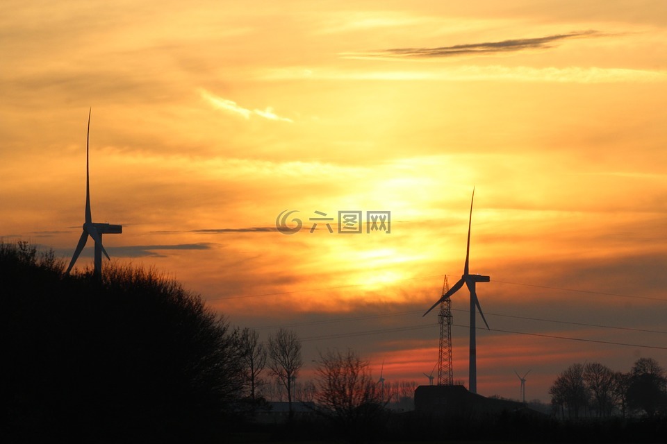 日落,风能,风电