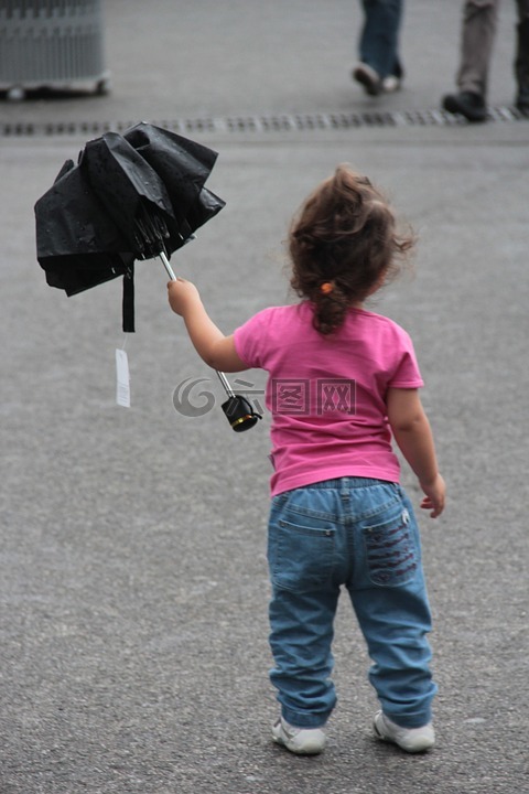 小小孩,伞,秋季