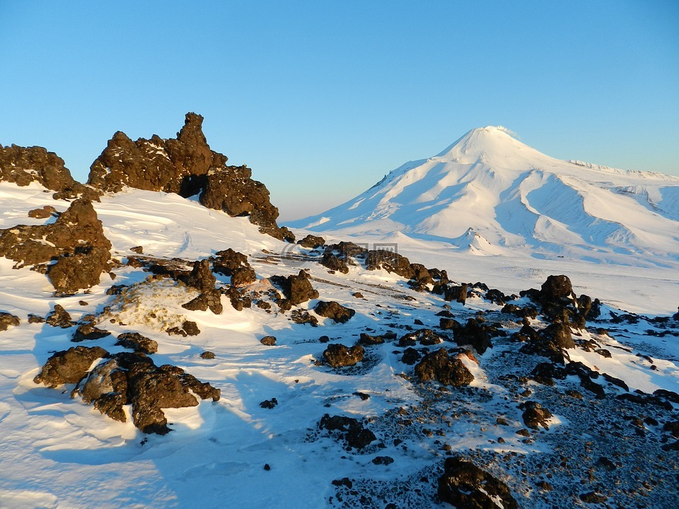 火山,火山avachinsky,冬季