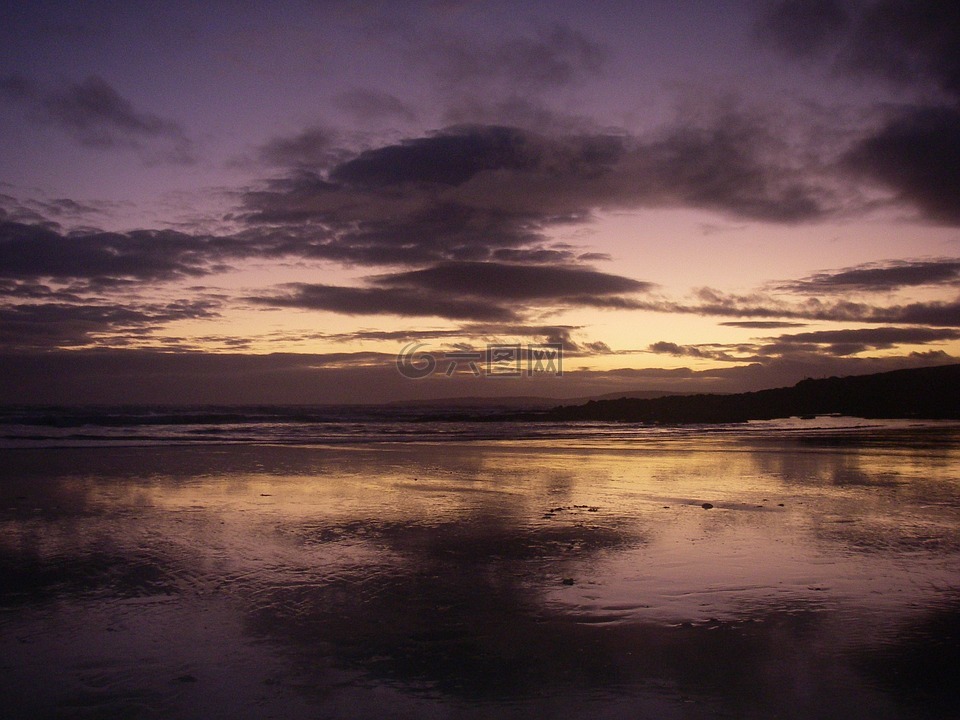 爱尔兰,海,傍晚的天空